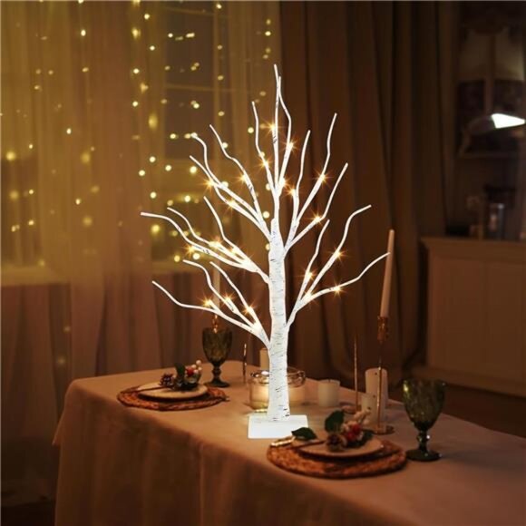 Artificial Tree for Table Decor, 2FT Birch Tree with LED Lights, Warm White - Picture 6 of 7